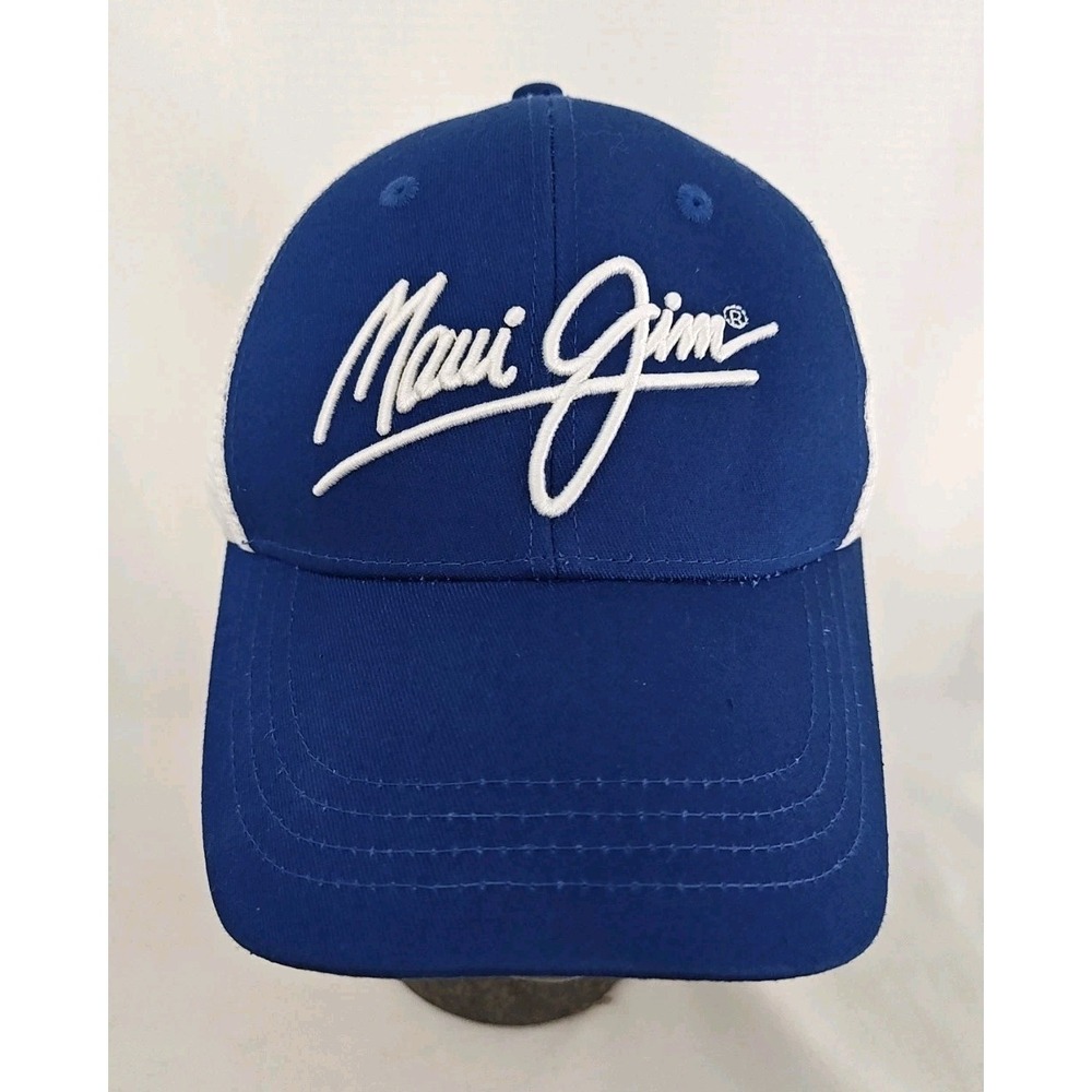 Maui Jim‎ Hawaiian Snapback Hat Men's One Size Blue White Mesh Back Trucker Logo
